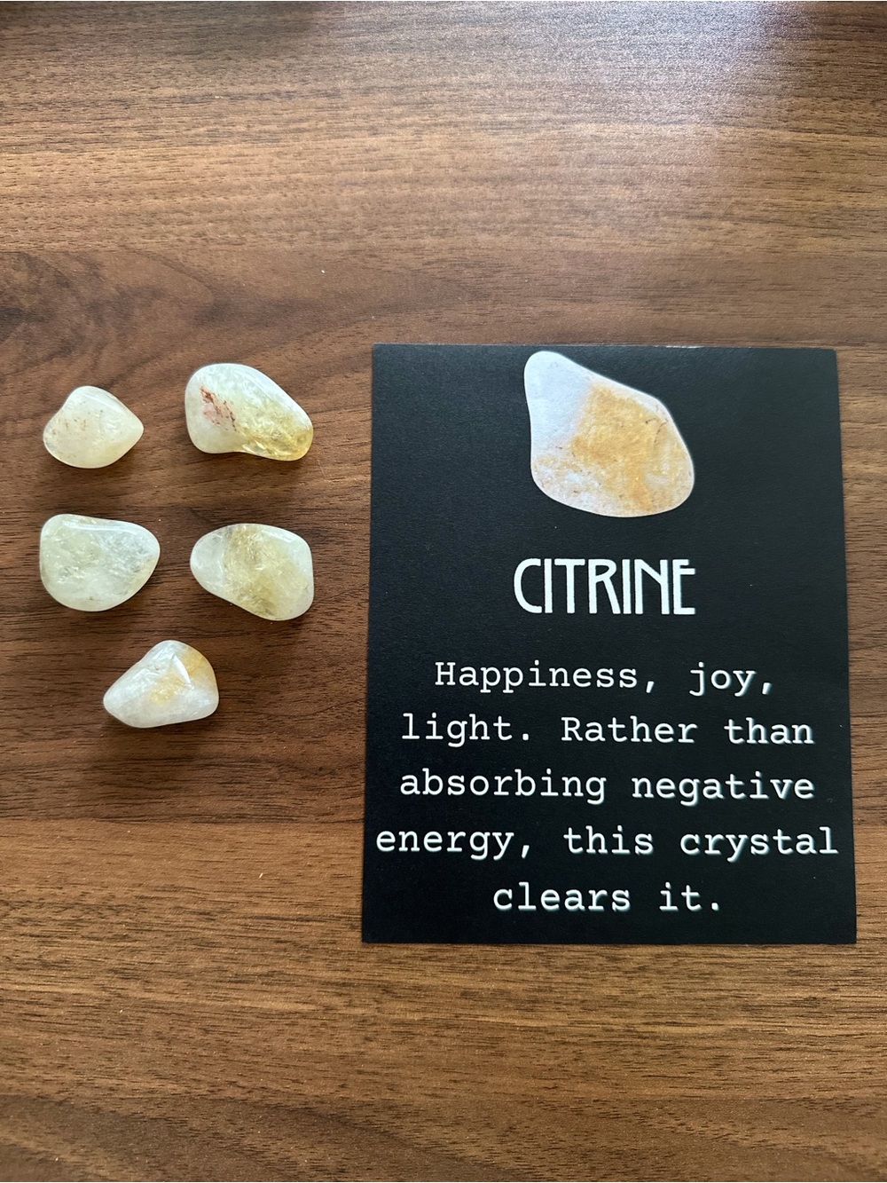 5 pcs Citrine Tumbled Stones with Info Card - Yellow